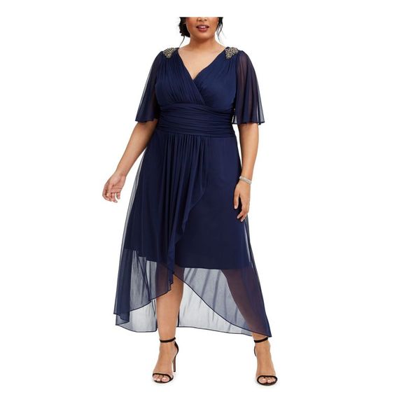 SLNY Dresses & Skirts - SLNY Womens Navy Short Sleeve Knee Length Evening Fit + Flare Dress Plus 20W